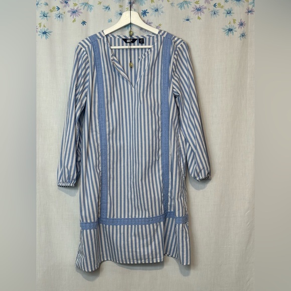 Lands End - Cotton Poplin Split-Neck Dress Sz LP - Chicory Blue Stripe - Picture 15 of 15